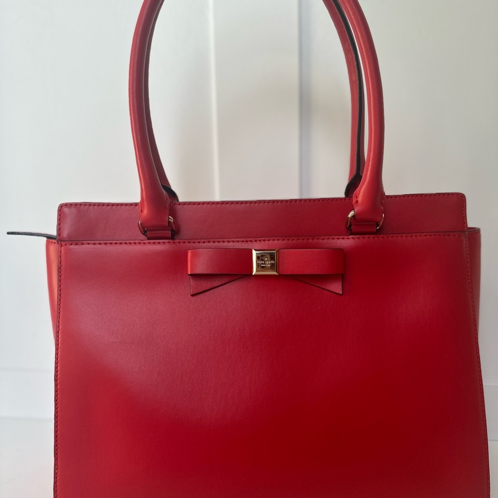 Kate Spade New York Purse Cedar Street Bow Harmony Tote Bag – Red Leather Gold - Picture 2 of 8
